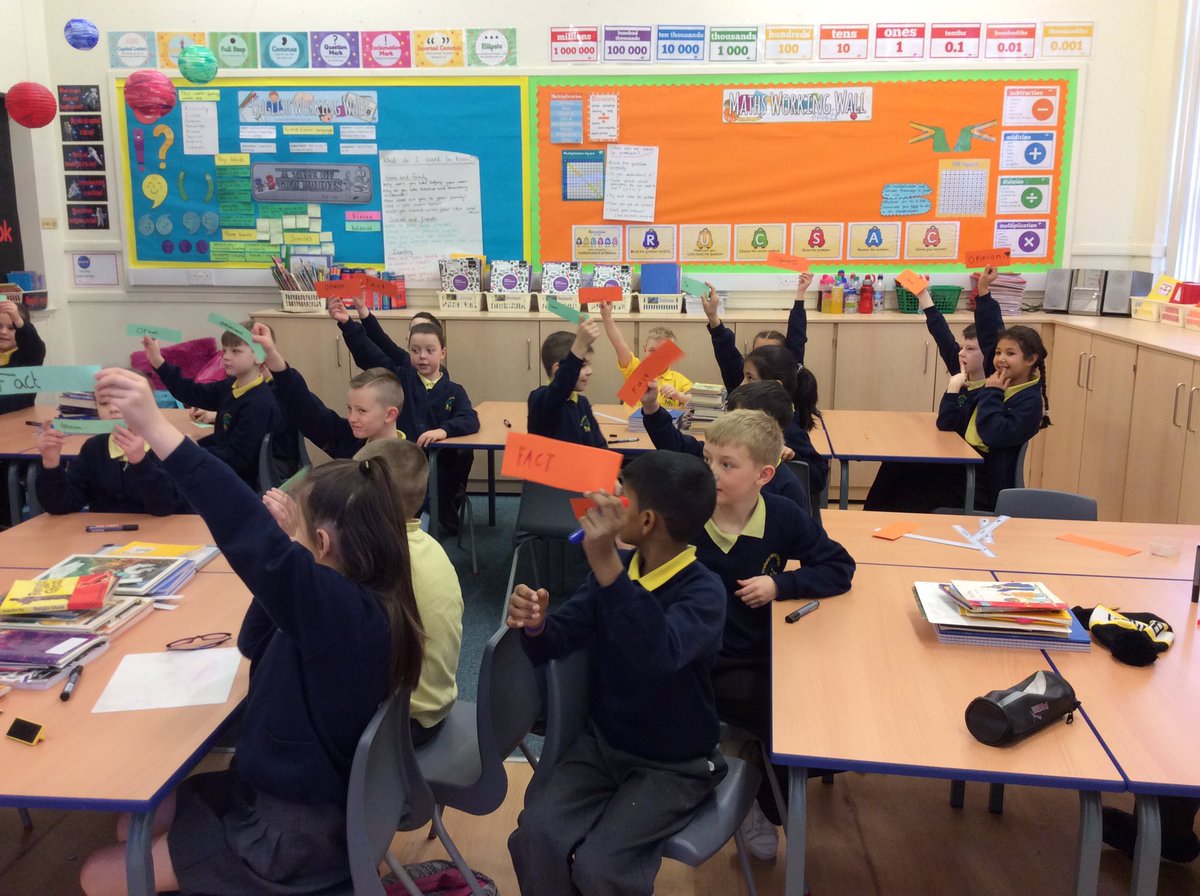 MrsPlattL's tweet photo. A quick game of 'fact or opinion' in @ClassHolly during RWI. We are learning how to debate. @PinehurstP #balancedarguments https://t.co/wKPE7Nx91Z