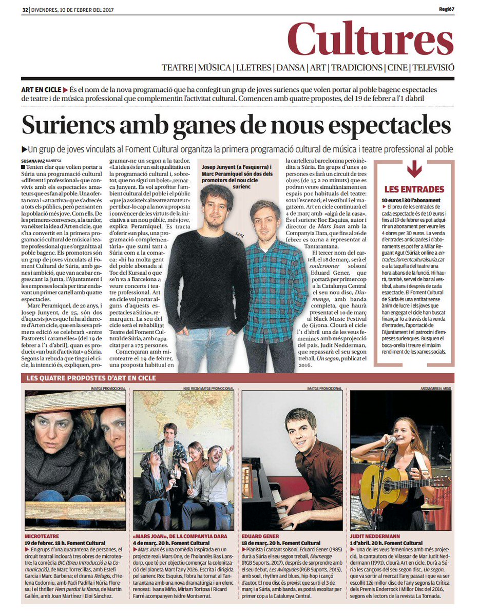 artenciclesuria's tweet photo. #artenciclesuria avui al @diariRegio7 Feu-hi una ullada! https://t.co/T9wfhm1AVZ https://t.co/Qvy0hxOsE5