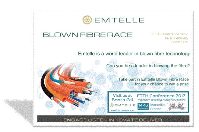 SimonWadeWales's tweet photo. Taking bookings for the @Emtelle #BlownFibreRace at #FTTH2017 Conf in Marseille next week. Get in touch if you want to take part! https://t.co/KMH9pYnLiZ