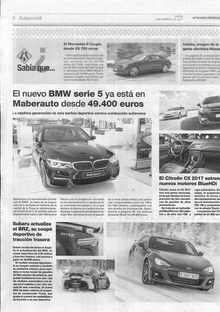 BMWMaberauto's tweet photo. Ayer @epmediterraneo publicó la llegada del Nuevo @BMW #Serie5 a @BMWMaberauto junto con una entrevista a nuestro gerente, Sergio Ramírez. https://t.co/Dr4fgI7fw5