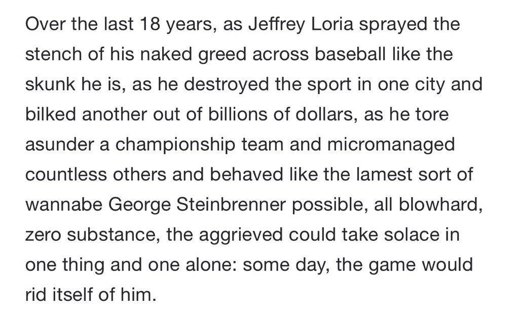 JeffPassan's tweet image. The eradication of Jeffrey Loria, the most odious figure in baseball. Column: yhoo.it/2kZL3A0