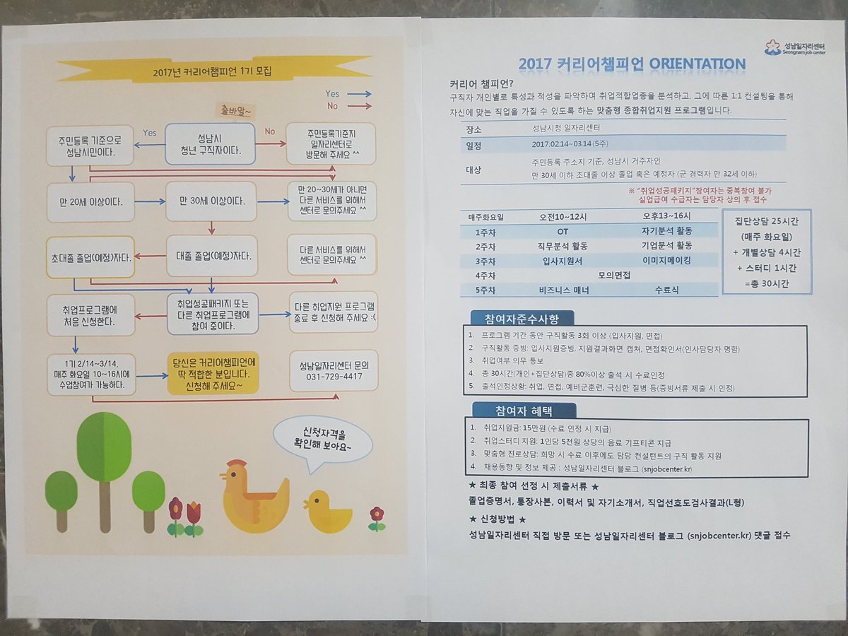 sn_hanjaelee's tweet photo. #성남시 

성남시일자리센터에서 커리어챔피언 1기를 모집합니다.

커리어챔피언이란 1:1 컨설팅을 통해
자신에 맞는 직업을 가질 수 있도록 하는
맞춤형 종합취업지원 프로그램입니다. 

많이 신청해 주세요~^^ https://t.co/ExDTIIO4F3