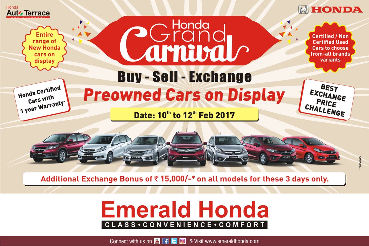 EmeraldHonda's tweet photo. Honda Grand Carnival is https://t.co/3uUORVHU5E-Sell-Exchange on pre-owned Honda cars.Avail Rs.15000/- *additional exchange bonus too https://t.co/VaVcVgMhvu