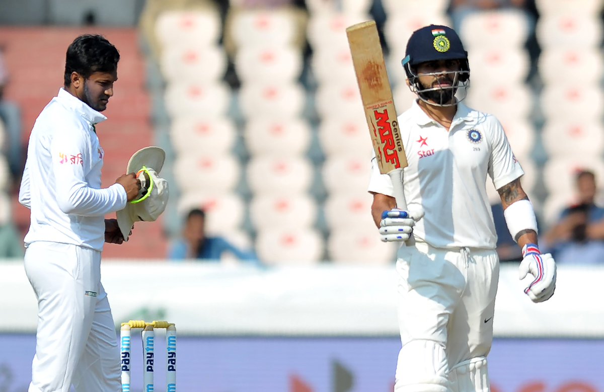 FirstpostSports's tweet photo. DOUBLE CENTURY! Kohli becomes 1st batsman in Test history to score 4 double tons in 4 consecutive series. #IndvBan https://t.co/rzmdcA0FlB https://t.co/Qax12yYd7x