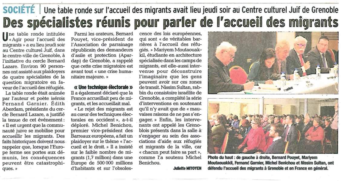 croyants_cite's tweet photo. La Table Ronde 'Agir pour l'accueil des Migrants' dans le @ledauphine @CcjGrenoble > l'action continue ! https://t.co/LE9cPWcsHn