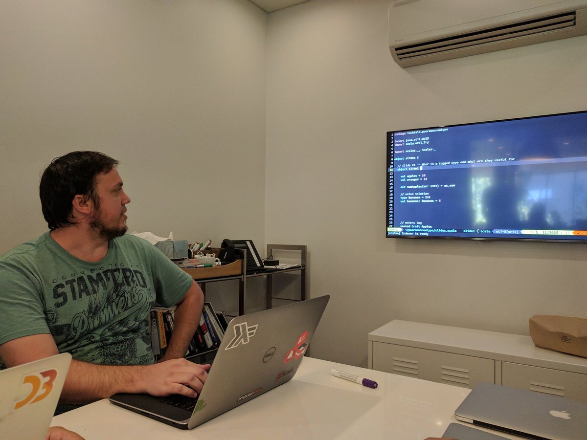 simpmach's tweet photo. Gaston gives us a hands-on lesson with Tagged Types in Scala #FridayTechTalk https://t.co/zaG4Fw3F0c