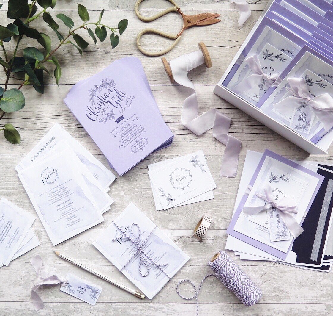 Beautiful lavender letterpressed invitations for a couple getting wed in a French vineyard this summer 💜💜