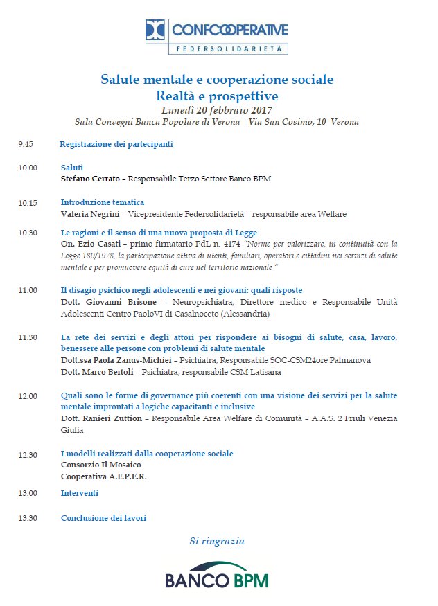 FedSolidarieta's tweet photo. Seminario Federsolidarietà "Salute mentale e cooperazione sociale" #Verona 20 febbraio ultimi giorni per iscriversi https://t.co/e39NLHH8yc https://t.co/BaapOSLeEt