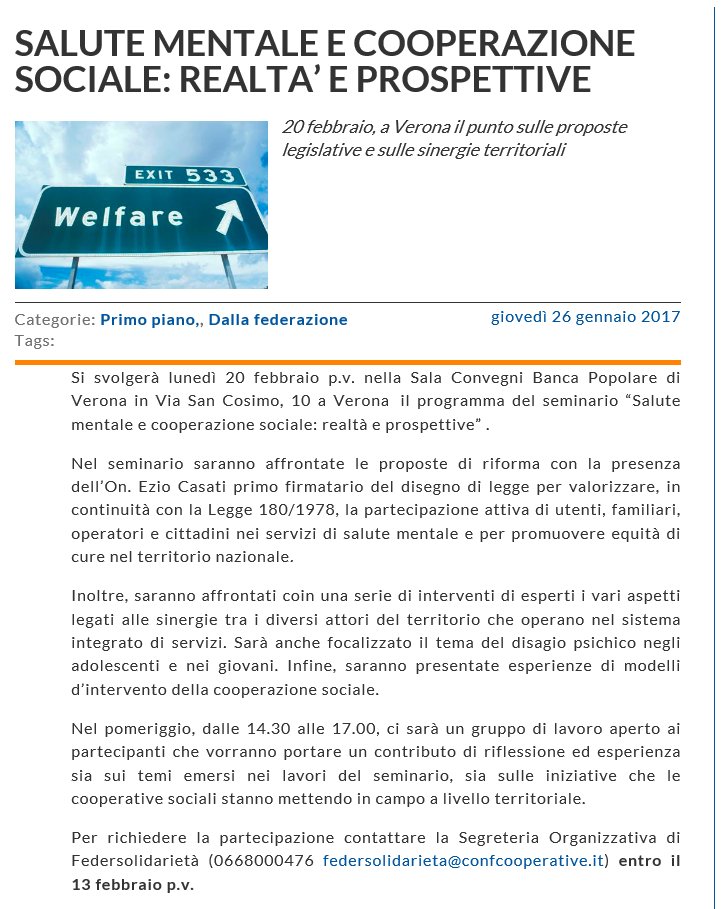 FedSolidarieta's tweet photo. Seminario Federsolidarietà "Salute mentale e cooperazione sociale" #Verona 20 febbraio ultimi giorni per iscriversi https://t.co/e39NLHH8yc https://t.co/BaapOSLeEt