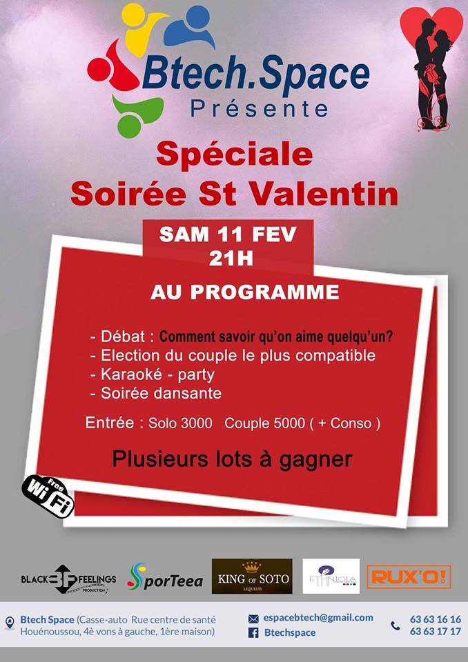 BtechSpace's tweet photo. Sam 11 fév à #BtechSpace
7-9h : Fitness avec @patysporteea
9-19h : #Btech_Store #4 avec @Charlie_ho17
- 20h à ... : Soirée #St_Valentin https://t.co/hEkblWa7ia