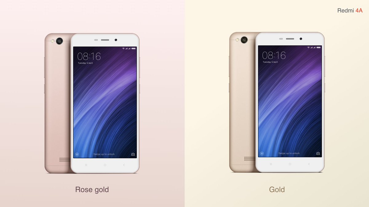 RedmiIndonesia's tweet photo. Kenalin nih, 2 varian warna dari #Redmi4A, Rosegold dan Gold! Kamu suka yang mana nih? #KaMiBuatanIndonesia https://t.co/IMKCtuxuuq