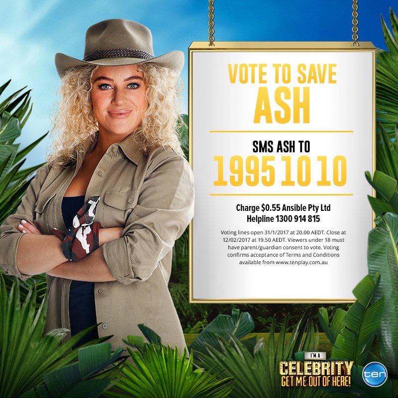 ashpollard__'s tweet photo. There is still time to save Ash! SMS ASH to 1995 10 10 and keep her in the jungle 🕷🐍🦏 #CelebAsh #ImACelebrityAU https://t.co/doOz1nxC55