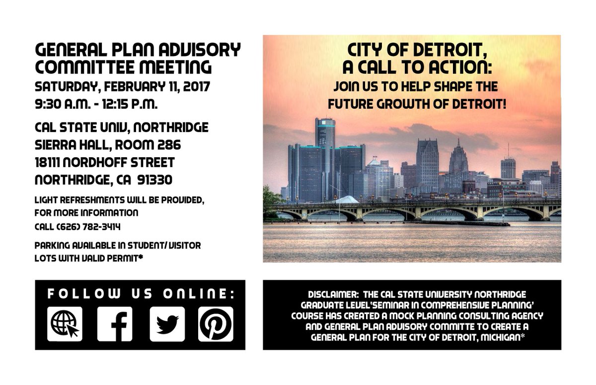 PremierCSUN's tweet image. General Plan Advisory Committee Meeting is this Saturday, February 11, 2017 at 9:30 a.m.- 12:15 p.m. in Sierra Hall, Room 286 at CSUN