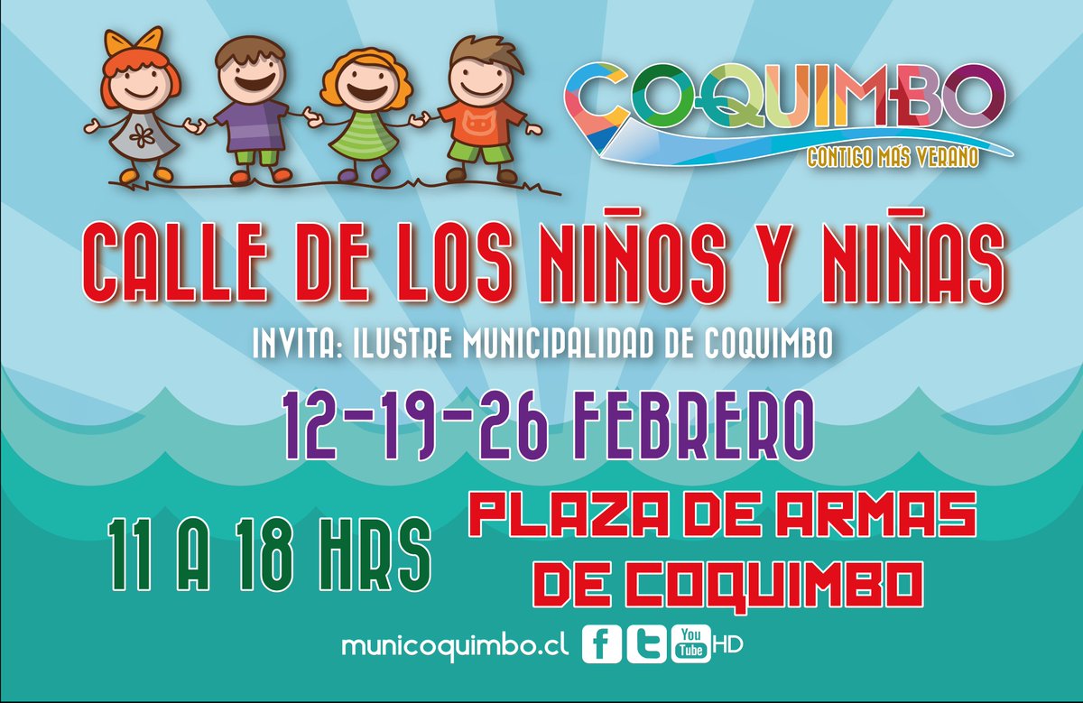municoquimbo's tweet photo. Domingo 12 de Febrero / 11:00 horas / CALLE DE LOS NIÑOS Y LAS NIÑAS / Plaza de Armas de Coquimbo. https://t.co/R73xl2XGhm