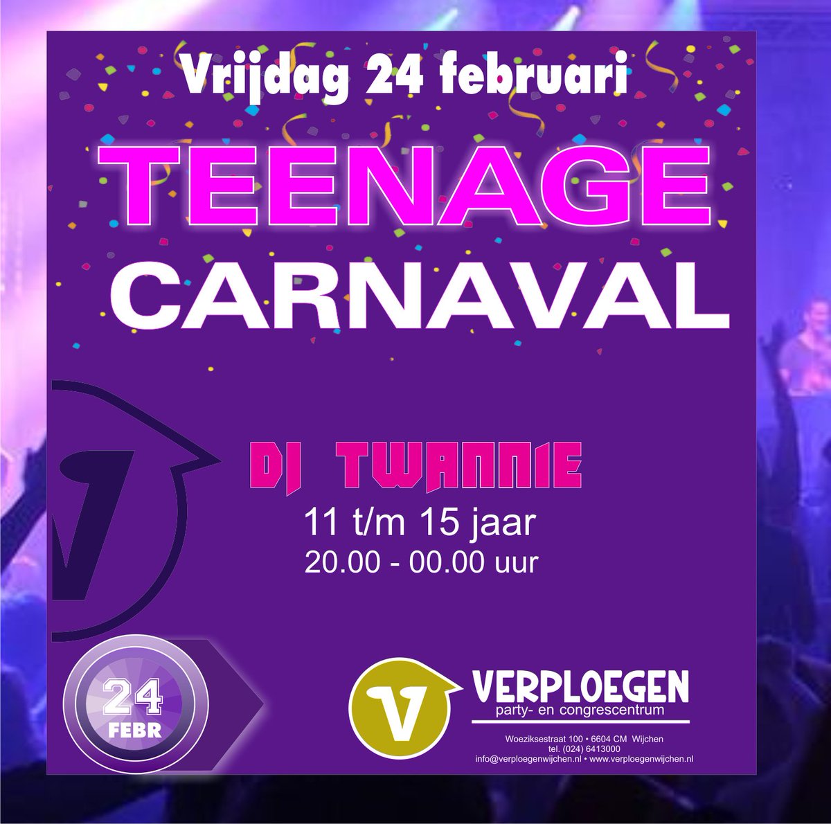 Voor de jeugd niets te doen in #Wijchen?  Vrijdag 24 februari Teenage Carnaval. 11 t/m15 jaar. DJ Twannie.