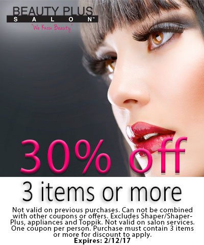 30% off 3 items or more at #BEAUTY PLUS!