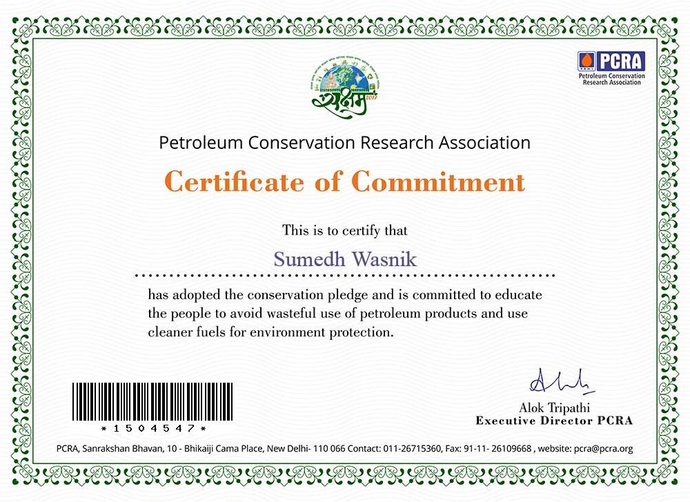 Sumedh_BPCL's tweet photo. “@BPCLimited #SMArt and #Saksham” I am committed to Oil &amp; Gas Conservation https://t.co/APfM7sJ8pq