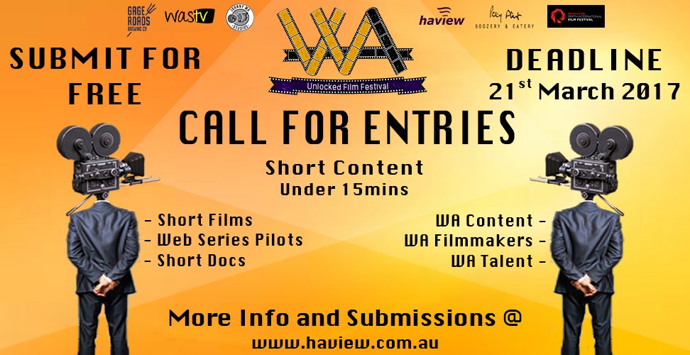WA_Unlocked's tweet photo. Calling all WA filmmakers to submit their films.
https://t.co/vCYiCo8LVv
#Perth #filmmaker #westernAustralia #film https://t.co/jekcQ6b5GS