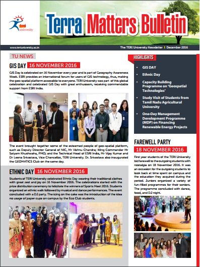terischool's tweet photo. TERI University is pleased to share the December 2016 edition of Terra Matters Bulletin. Read more https://t.co/YQAiiR1Ktk https://t.co/6NiVBoX7Ku