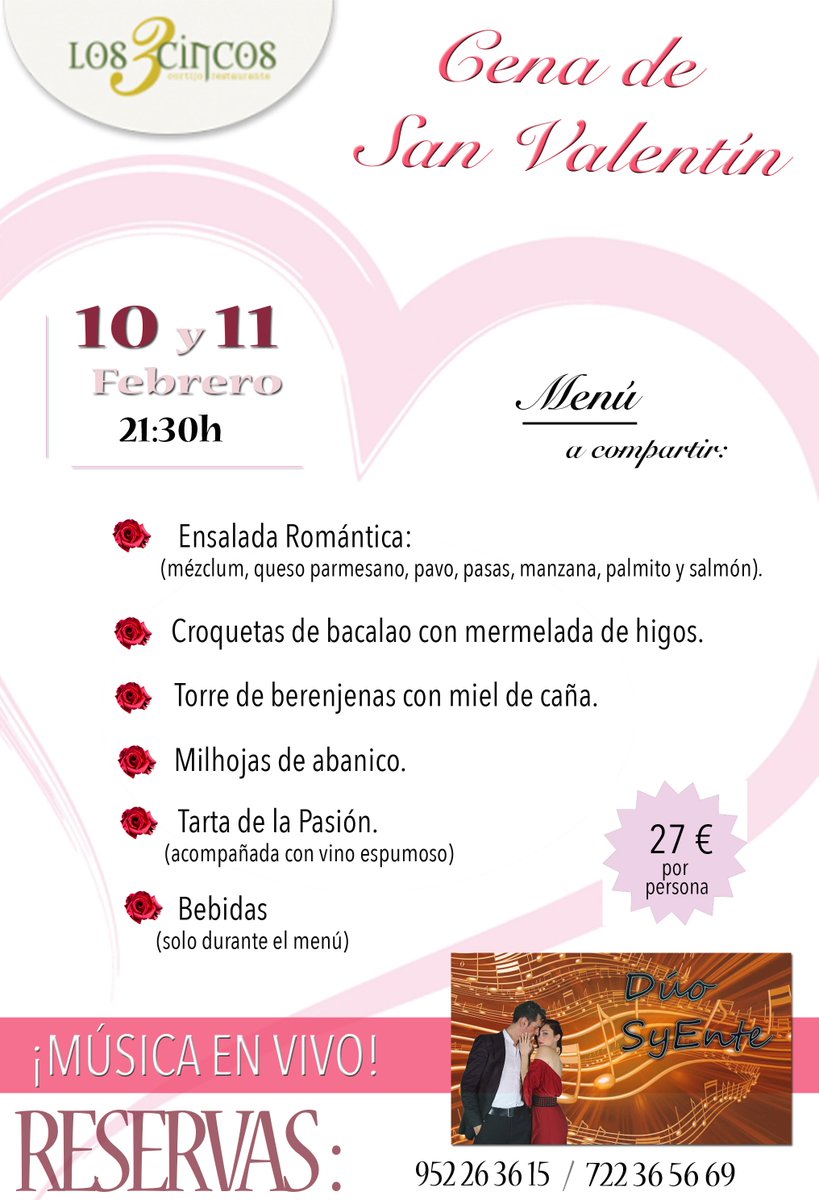 ¿Quieres sorprender hoy a tu pareja? Aún estás a tiempo de apuntarte a  nuestro evento de San Valentín. Viernes y sábado noche, a las 21:30h