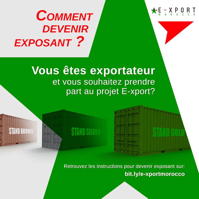 ASMEX_Maroc's tweet image. Vous êtes exportateur et vous souhaitez prendre part au projet 
E-xport? 
Retrouvez les instructions sur:
bit.ly/e-xportmorocco