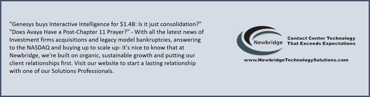 NewbridgeClouds's tweet image. newbridgetelecomsolutions.com 
#clickyourcloud #NewbridgeClouds #contactcentertechnology
Genesys(investment firm) Buys Interactive Intelligence