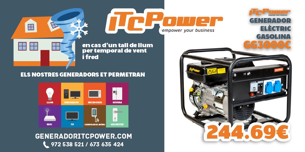 ITC_Power's tweet image. Generador Eléctrico ITCPower en cas de #tall_de_llum #Alt_Empordà #Cabanes
No us quedeu mai sense llum, podeu tenir #plà #emergència #apagon