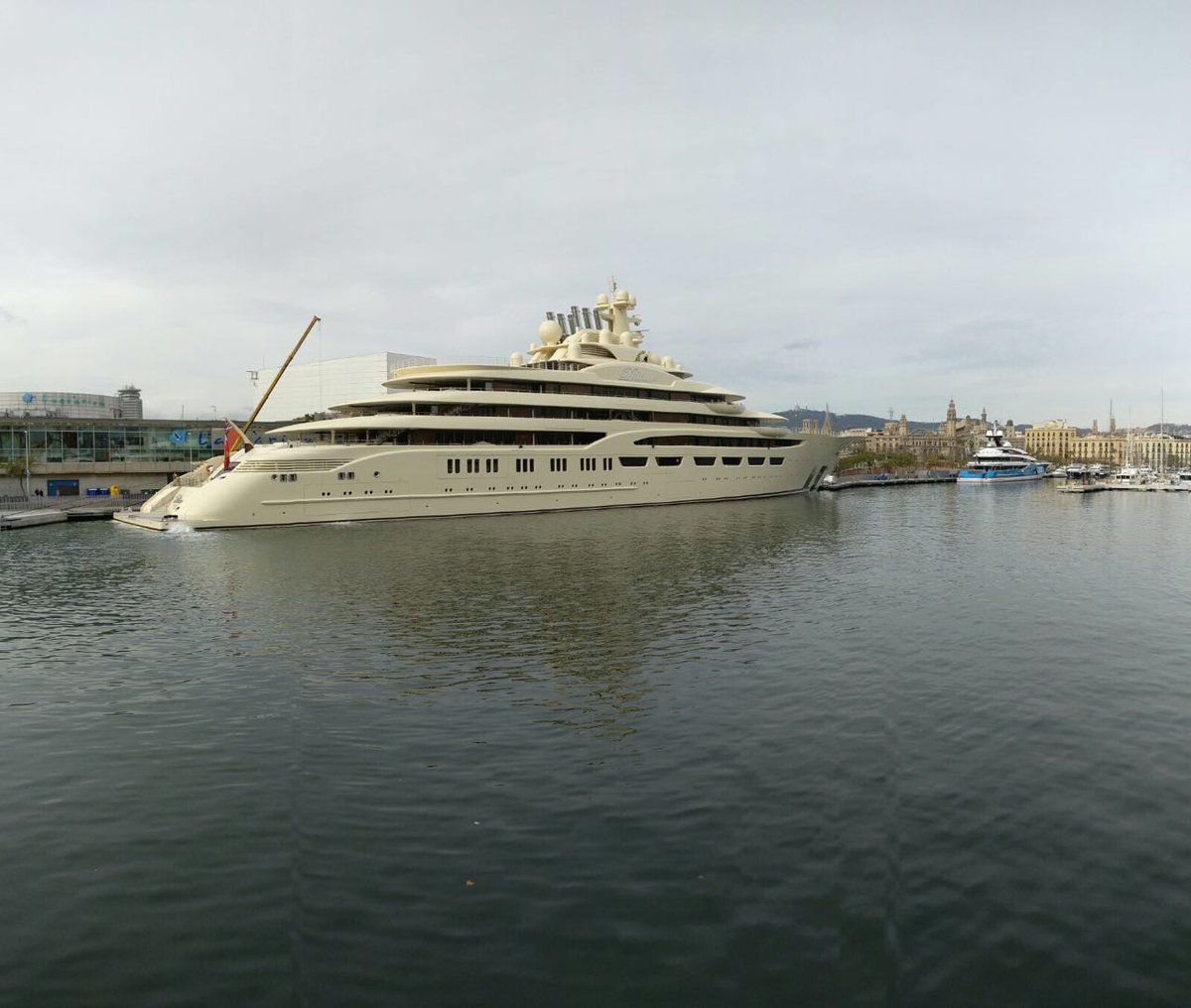 WinchDesign_WD's tweet photo. Two iconic #WDYachts photographed together in Barcelona. Dilbar and Madame Gu! #WDYachts #WDInteriors https://t.co/Xw9hizV0df
