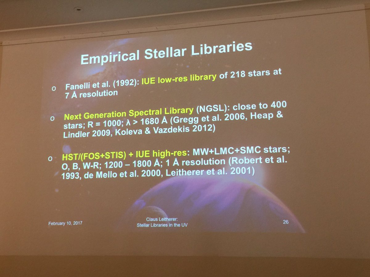 DMontesG's tweet photo. Claus Leitherer - UV Spectral Libraries #IWSSL2017 https://t.co/tDD5dHdPMe