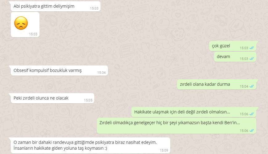 İki yazarımızın WhatsApp konuşmasından bir bölüm...