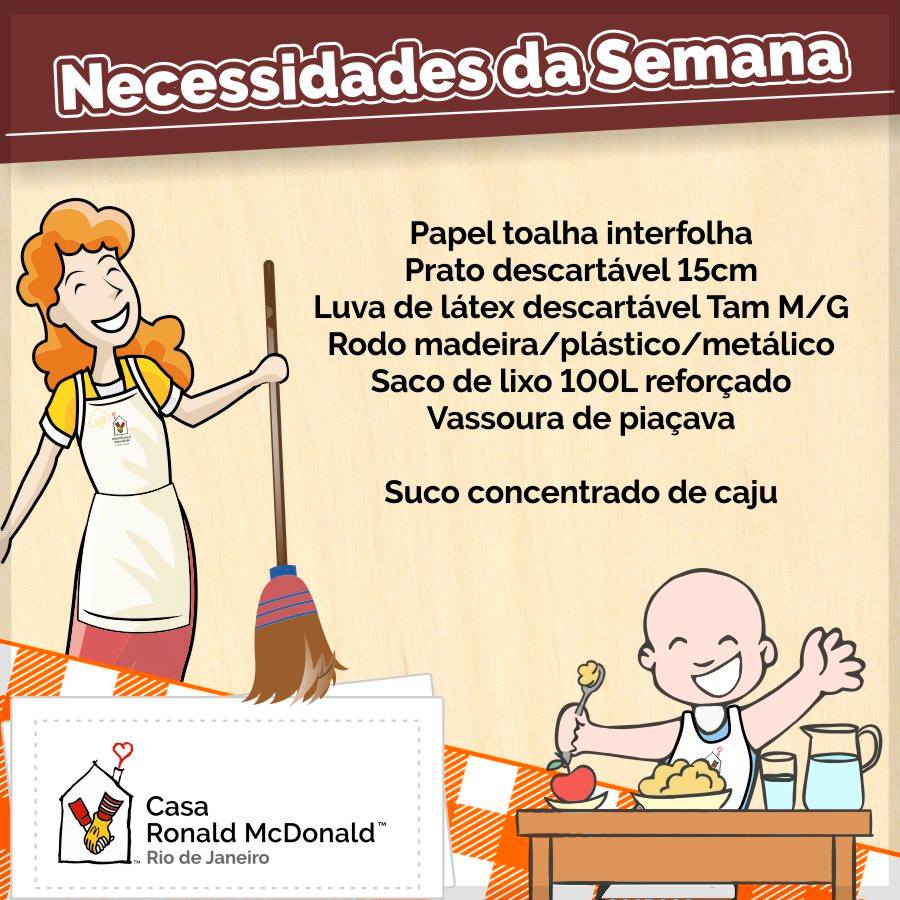 CasaRonaldRJ's tweet photo. Nossas Necessidades da Semana! Recebemos doações todos os dias da semana. Tel: (21) 2566-3200 https://t.co/FliduTFGCy