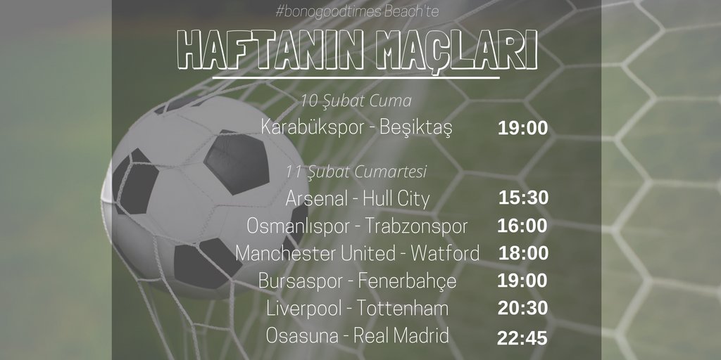 bonobeach's tweet photo. #bonogoodtimes Beach'te haftanın maçları:
Live football matches of the week at #bonogoodtimes Beach: https://t.co/xxarV6SKPe