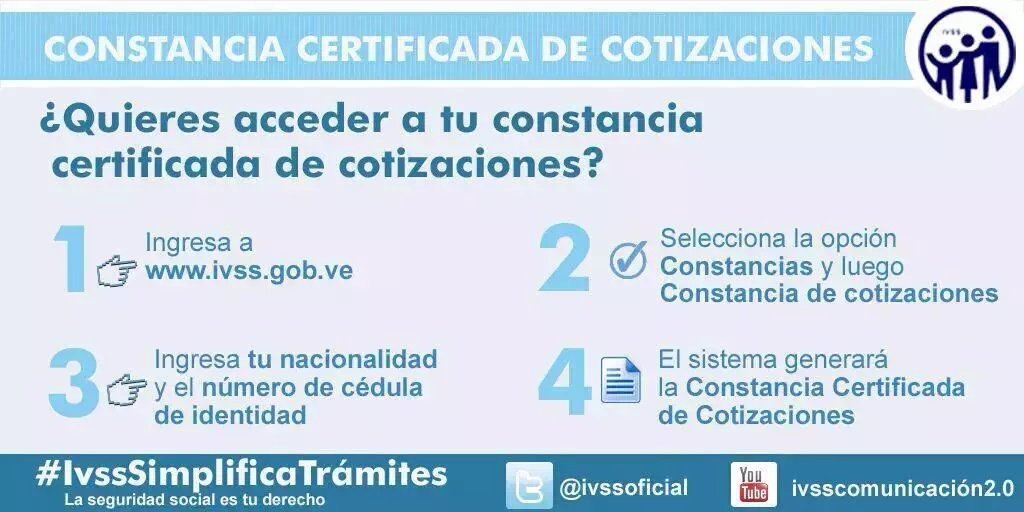 ambdiliosequera's tweet photo. En sólo 4 pasos accede a tu Constancia Certificada de Cotizaciones https://t.co/HvqXm0fTnK #SimplificaTramites #SinGestor #IVSS #GenteIvss https://t.co/CpWA78EVjn