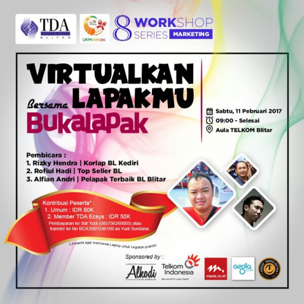 TanganDiAtas's tweet photo. #TDAEvent @TDAblitar 11 Feb 2017: Workshop Series ‘Virtualkan Lapakmu Bersama Bukalapak’ - https://t.co/EGnVCN6uhr https://t.co/npdOQtrhpC