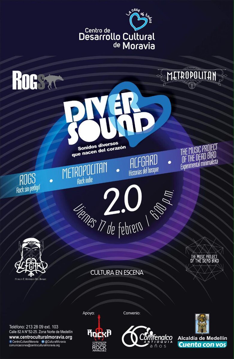 USMColombia's tweet photo. ¡Primer concierto del 2017 para nuestro agremiado @MetropolitanMDE, asiste a #Diversound 2.0 en @CulturalMoravia! Febrero 17 con @Rogsband https://t.co/FlFoYW12oi