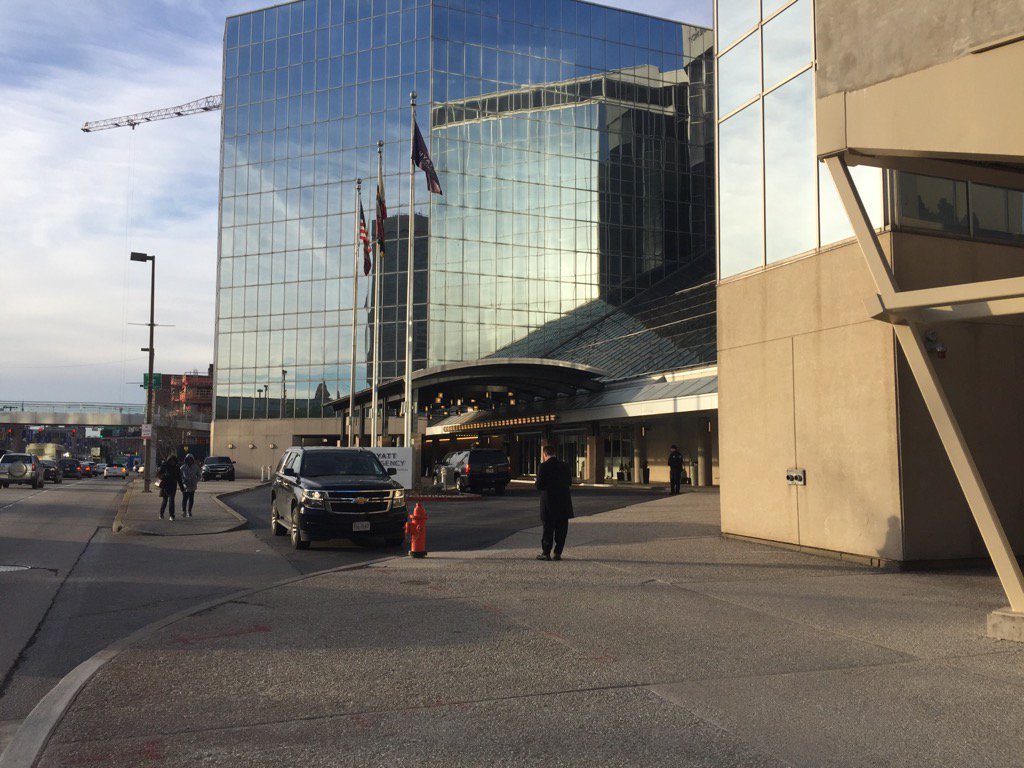 Huge crowds protesting outside hotel hosting Democrat leadership meeting here in Baltimore