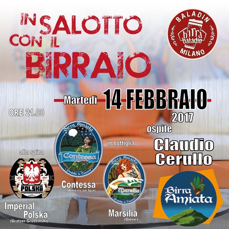 BaladinMilano's tweet photo. A #SanValentino torna il SalottoColBirraio.Ospite Claudio Cerullo di @birra_amiata che presenterà:Imperial Polska,Contessa e Marsilia.Ore 21 https://t.co/pLIXkibz96