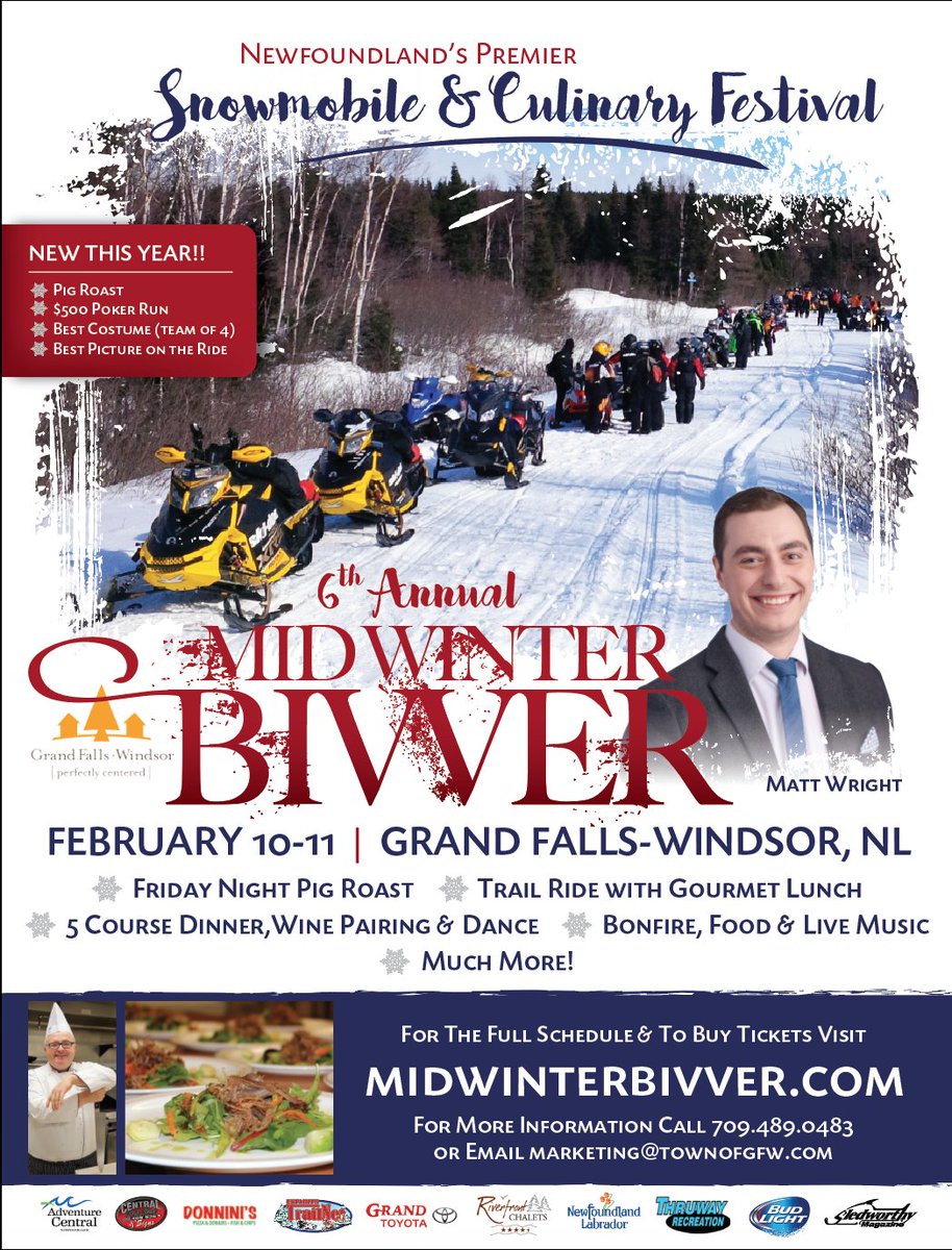 Mid Winter Bivver 2017 kicks off today in #grandfallswindsor. All events sold out. Lots of snow, food, and fun guaranteed.