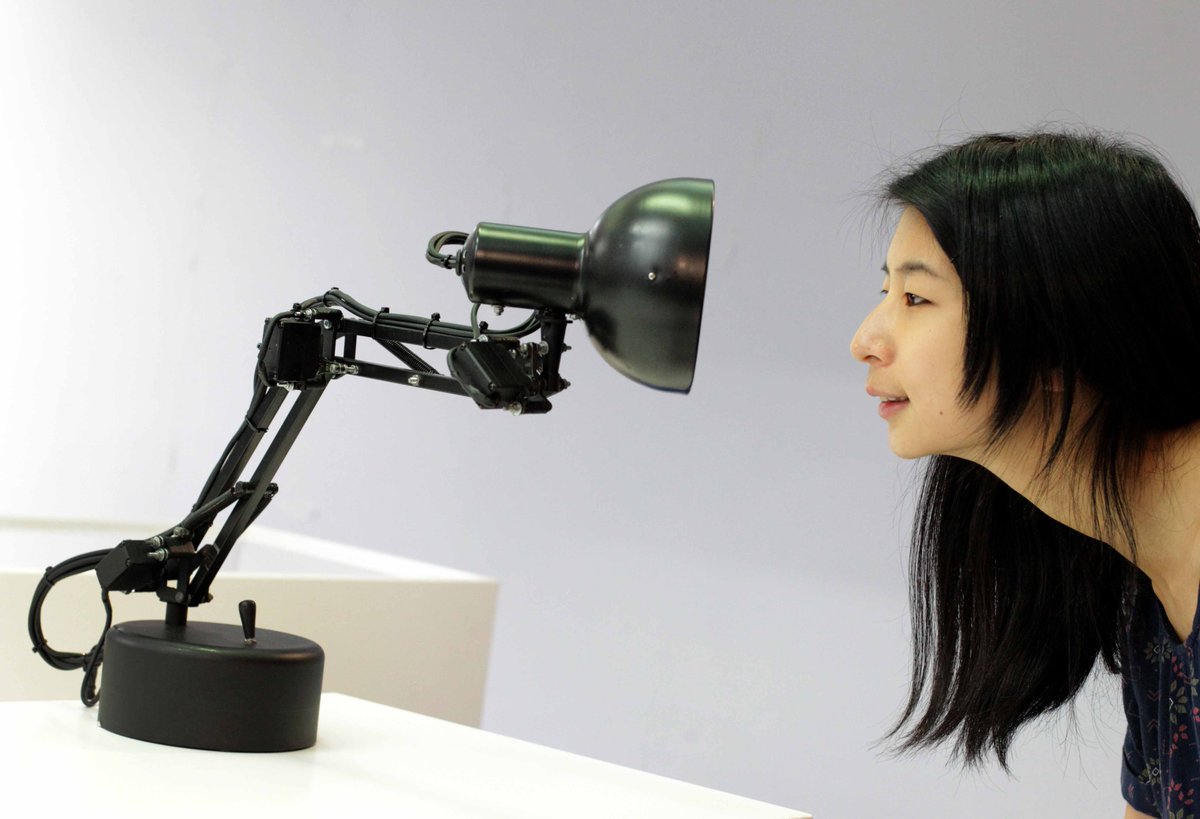 SciGalleryDub's tweet photo. Human interviews robot... @CultureFilePod is at #HNNA today capturing sounds from the Pinokio exhibit by artists @shanshan_z &amp; @adambendror https://t.co/7zBi85HJbg