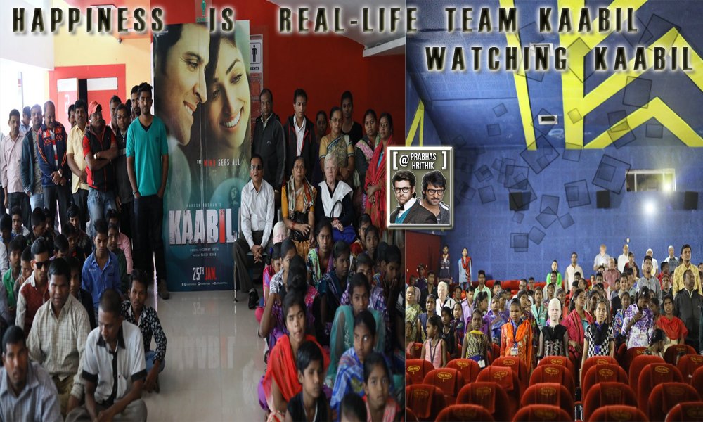 PrabhasHrithik's tweet photo. HAPPINESS is REAL-LIFE #TeamKAABIL watching REEL-LIFE #TeamKaabil @iHrithik ..Birthday celebrations by 170 Kaabil children with @RonakDang https://t.co/6GxqH5Br1d