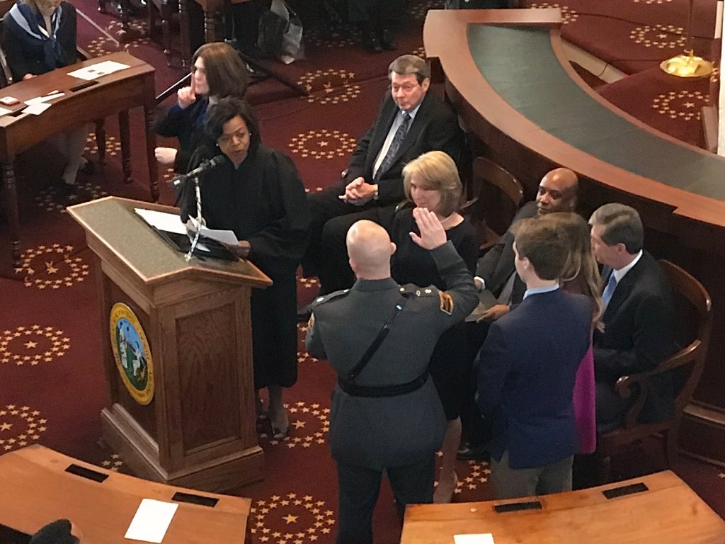 Honored to see <a href="/NCSHP/">North Carolina State Highway Patrol</a> Col. Mc Neill and Lt. Col. Ward sworn in today.  Congrats and good luck!