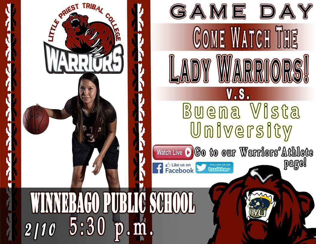 LPTC Lady Warriors Basketbal Team announce their home game tonight (2/10/17) at the Winnebago Public School Gym. Tip off at 5:30 pm.