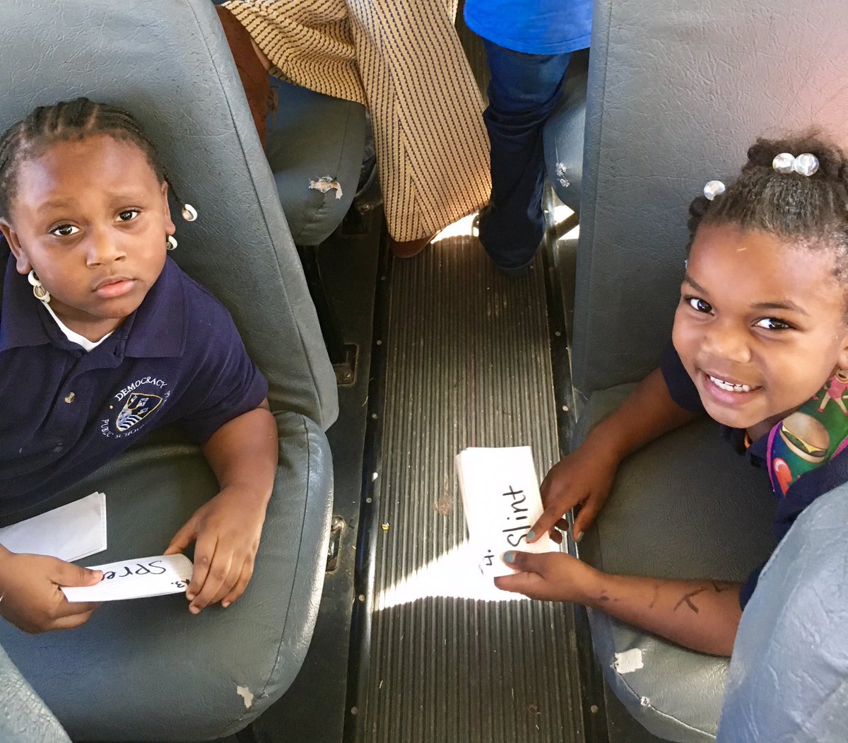 DPBatonRouge's tweet photo. Our scholars are #constantlearners even on the bus! These scholars are practicing their sight words during their ride home! @DemocracyPrep https://t.co/ALtD2I4k7L