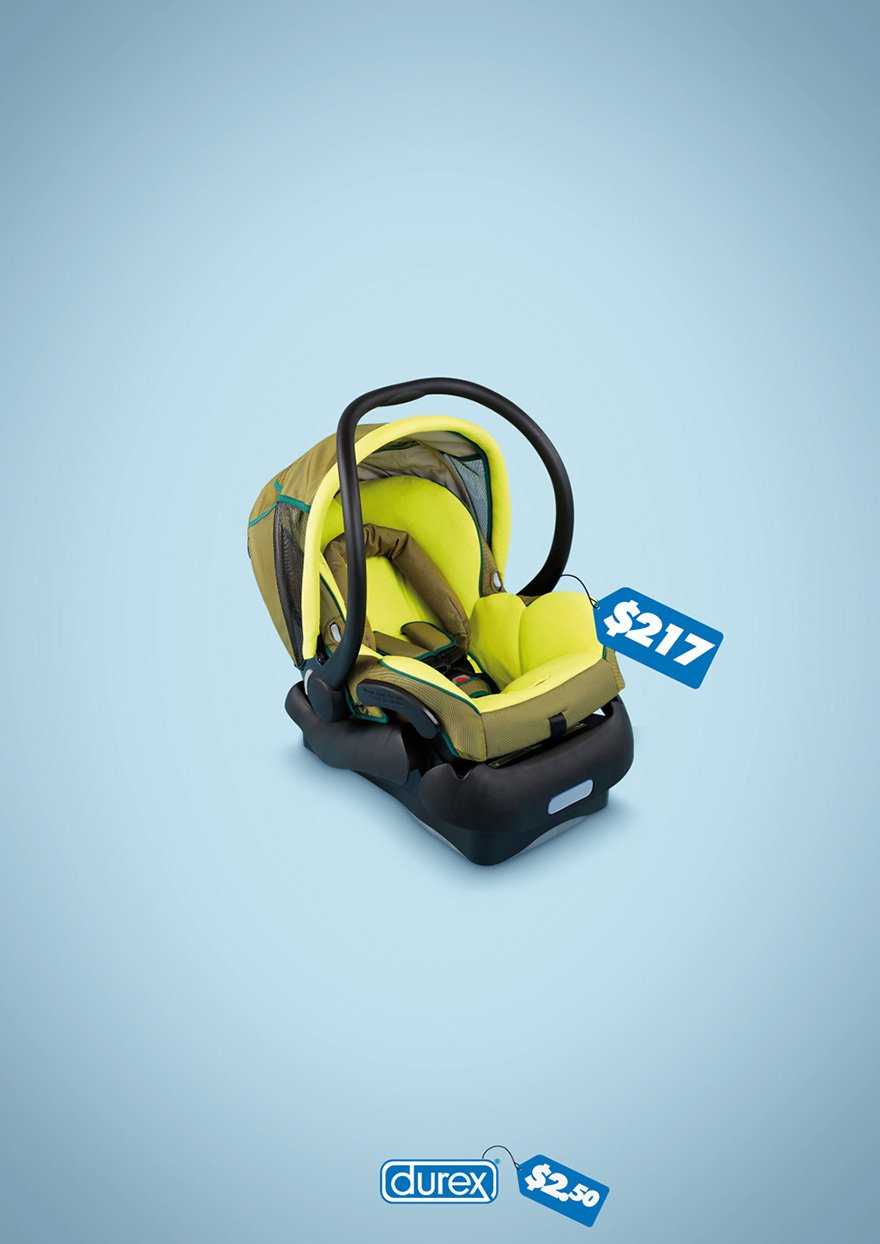 DESIGN GENIE в X: „3. Durex condom : the ad depicts the price of Durex vs  the price of a baby carrier ... telling us that it's cheaper to wear a  condom