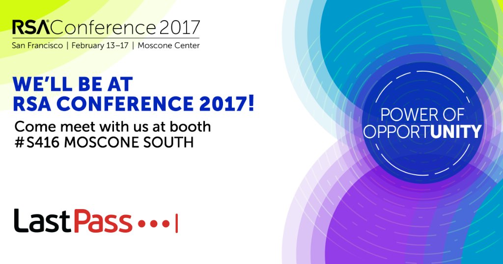 LastPass's tweet photo. If you’re going to @RSAConference next week, stop by our booth (#S416) to talk #password management & #security! https://t.co/5hAJM3uLvV