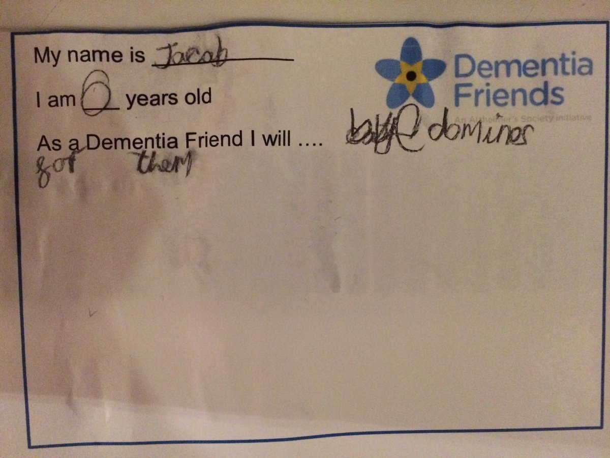 RightatHome_SC's tweet image. Excellent Friday night @DementiaFriends Action from 6 yr old, Jacob: "I will buy @Dominos_UK for them"... Fantastic action Jacob!!