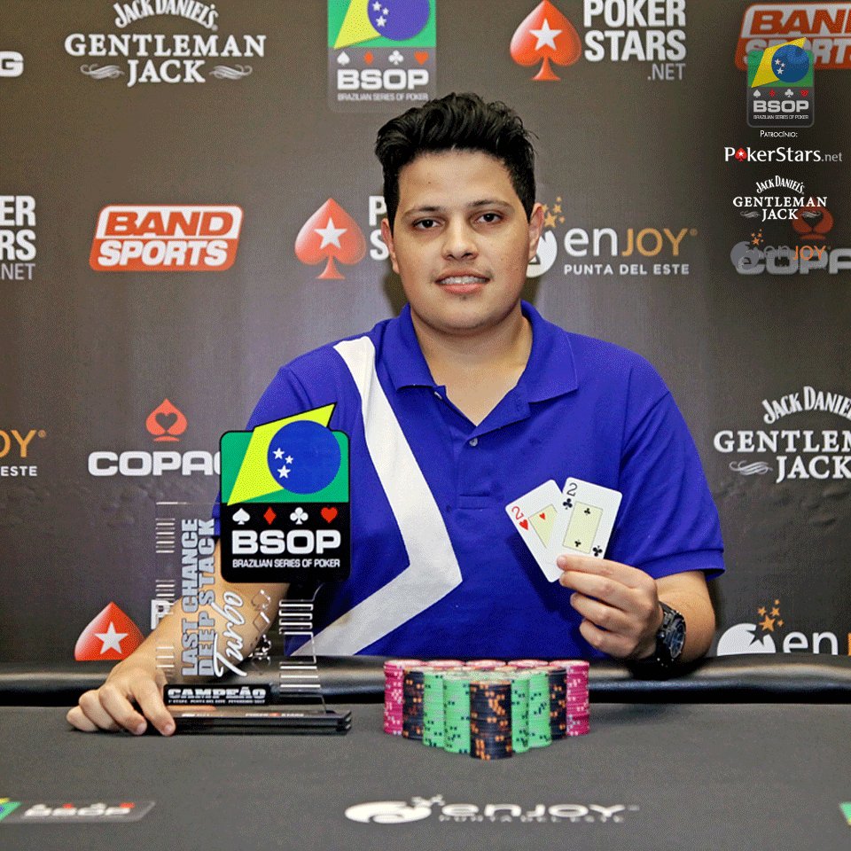 BSOPoficial's tweet photo. Afif Domingos ficou com o título do evento #17 - NLH Last Chance. Parabéns, campeão! #BSOPPunta #poker https://t.co/TKZsgIYSvF