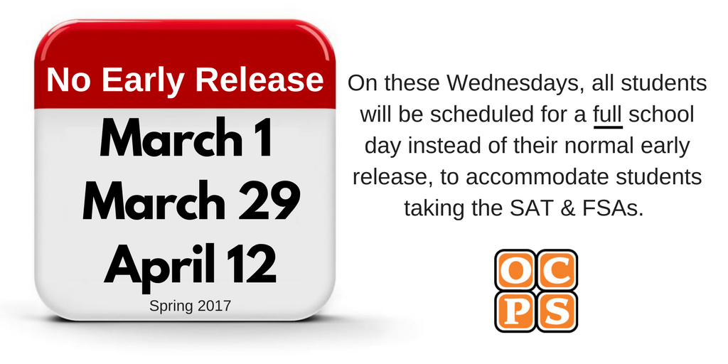 OCPSnews's tweet photo. Parents: mark your calendars for these 3 Wednesdays that will *not* be early release days (and RT to your friends &amp; neighbors)! https://t.co/gfKUncTloA