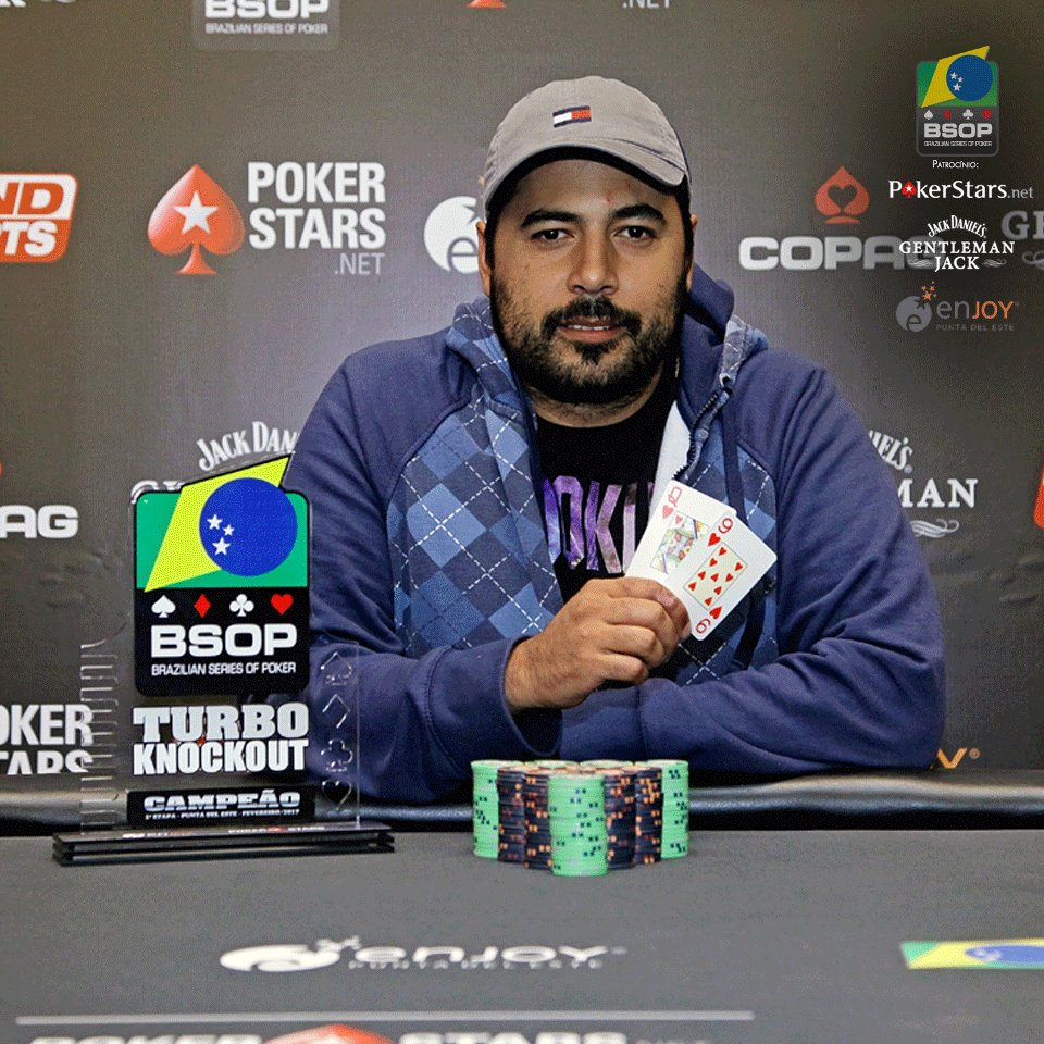 BSOPoficial's tweet photo. Luis Martin Maggio ficou com o título do evento #13 - NLH Turbo $100 Knockouts. Parabéns, campeão! #BSOPPunta #poker https://t.co/DdtitMbm6C