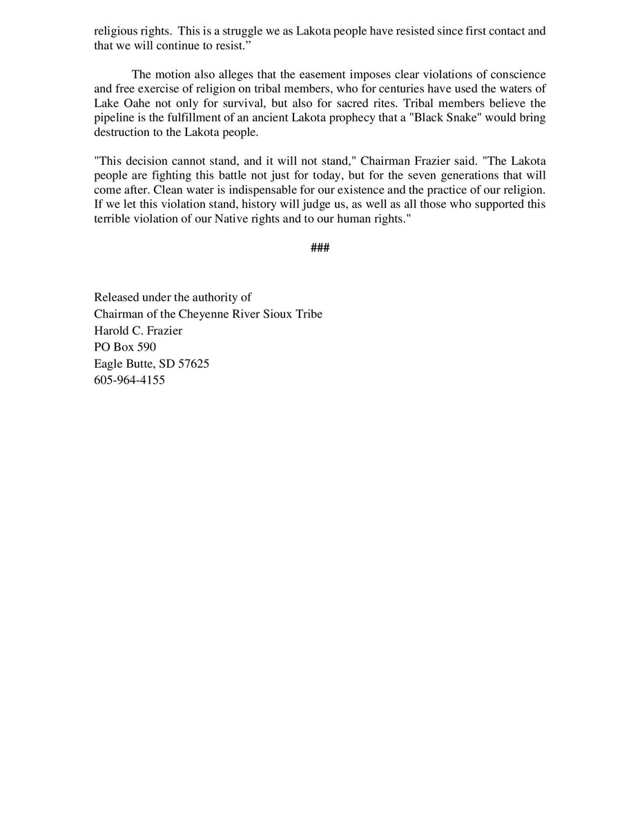 Officialcrst1's tweet photo. ***Breaking News*** Official Press Release By Chairman Fraizer of the Cheyenne River Sioux Tribe @Officialcrst1 https://t.co/DMLiGcpppQ
